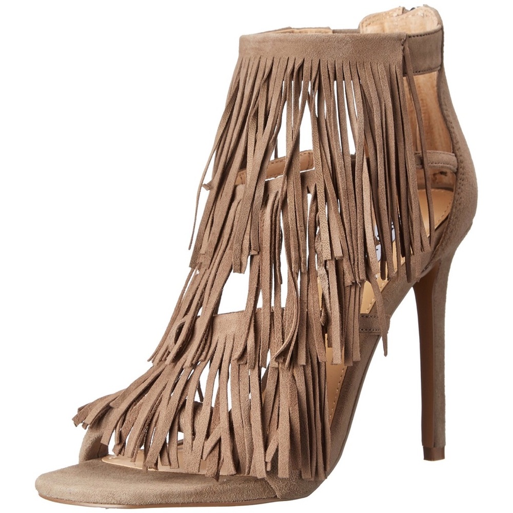 Steve Madden Biege Fringlyr Suede Fringe Heels